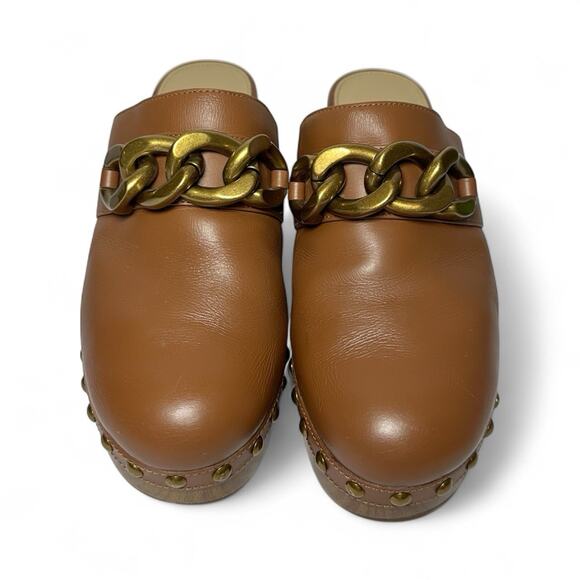 Michael Kors Clogs Mules Women's Size 8 Scarlett Gold Chain/Studded Chocolate - Picture 3 of 14